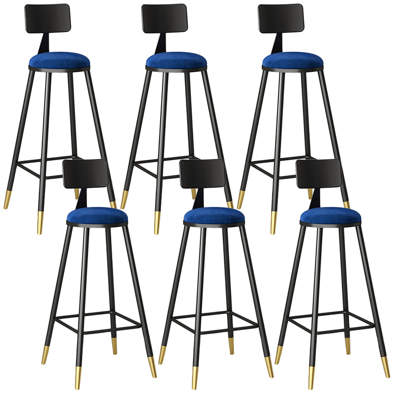 Modern Armless Backrest Counter Stool Iron Couture Bar Stool with Velvet Cushion and Pedal