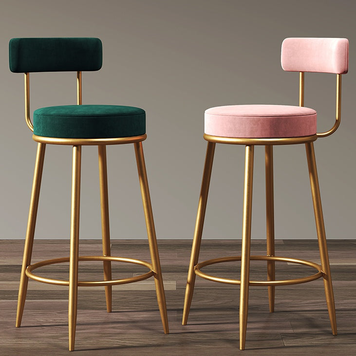 Glam Armless Backrest Counter Stool Iron Cafe Bar Stool with Pedal and Cushion