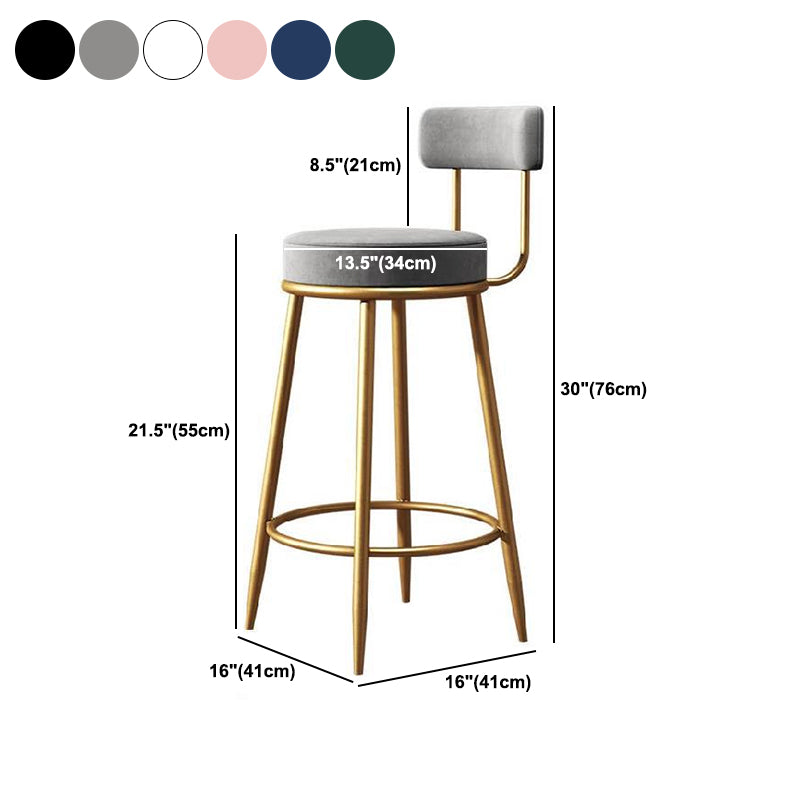 Glam Armless Backrest Counter Stool Iron Cafe Bar Stool with Pedal and Cushion