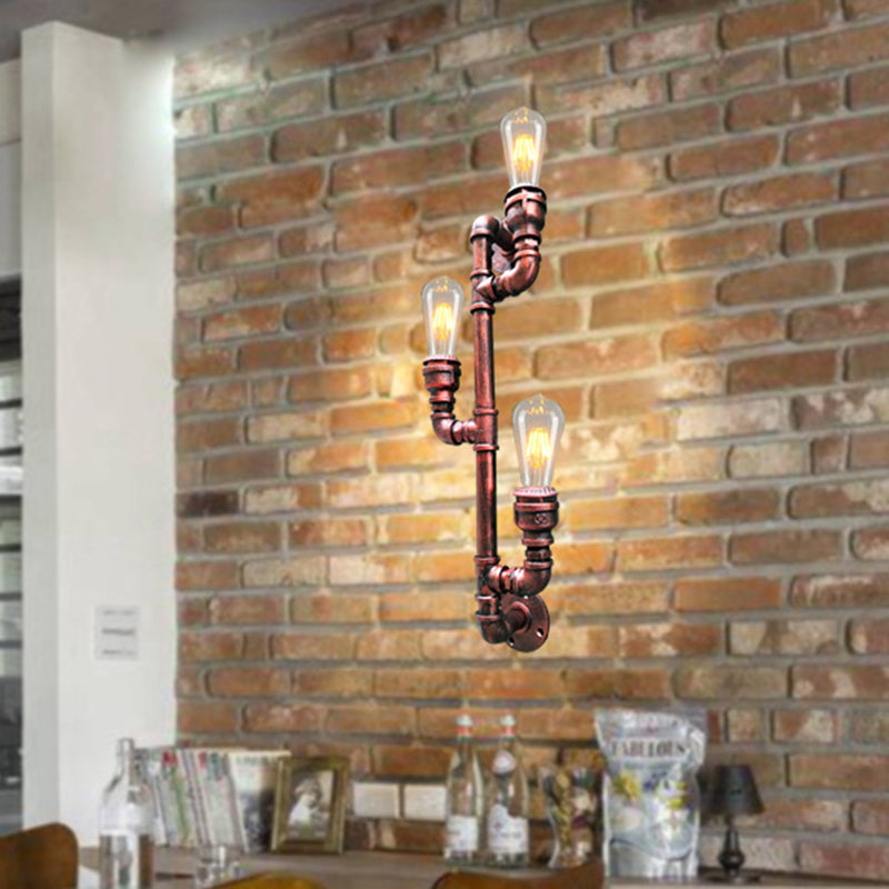 Metallrost Finish Leuchten Zweig 3 Köpfe Vintage Wandmontagerohrlampe für Ecke