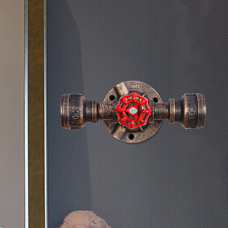 Bronze 1 Light Wall Sconce Antiqued Metallic Pipe and Valve Wall Mount Lamp, 8"/10" Wide