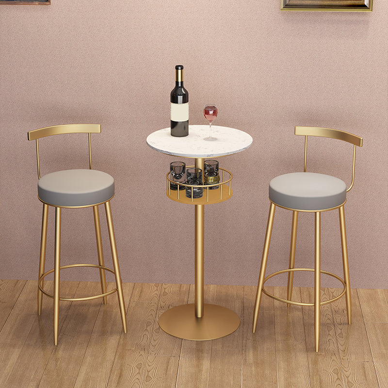 1/3 Pieces Glam Iron Bar Table Set Storage Bistro Set with Faux Marble Top