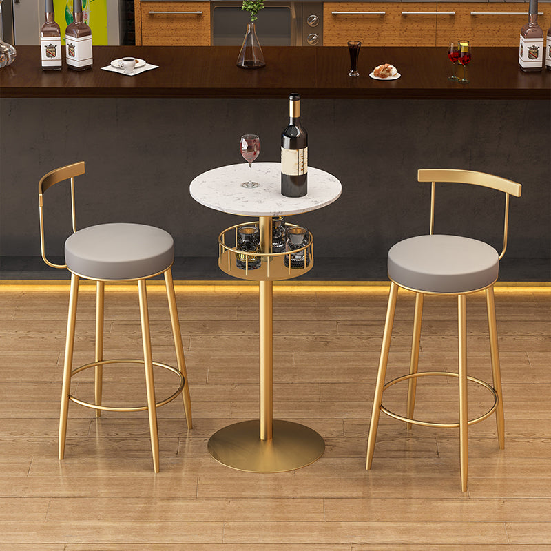 1/3 Pieces Glam Iron Bar Table Set Storage Bistro Set with Faux Marble Top