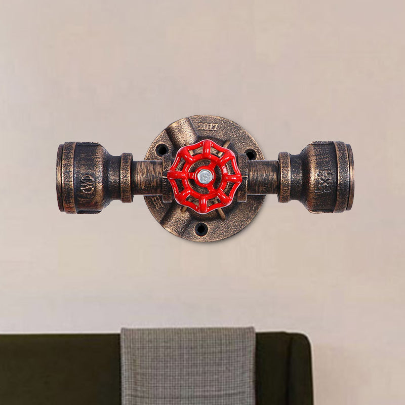 Bronze 1 Light Wall Sconce Antiqued Metallic Pipe and Valve Wall Mount Lamp, 8"/10" Wide