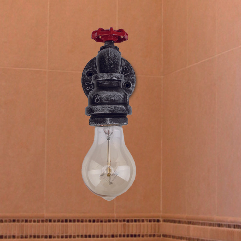 Black 1/2-Light Wall Lighting Industrial Metal Pipe and Valve Wall Mount Lamp Fixture for Balcony