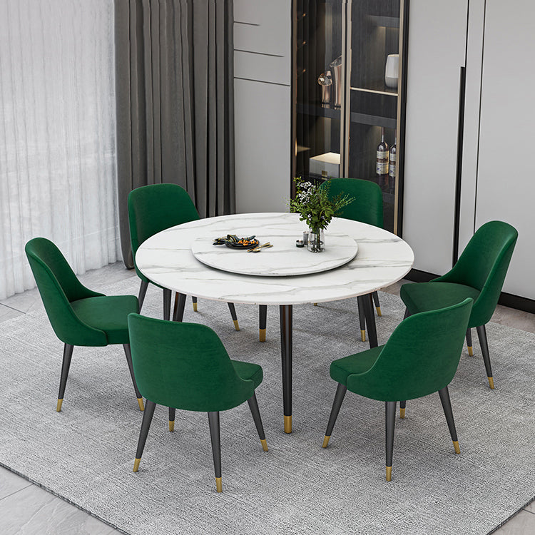 Glam Iron Dinette Set 1/4/5/6/7 Pieces Round White Sintered Stone Top Dining Table Set