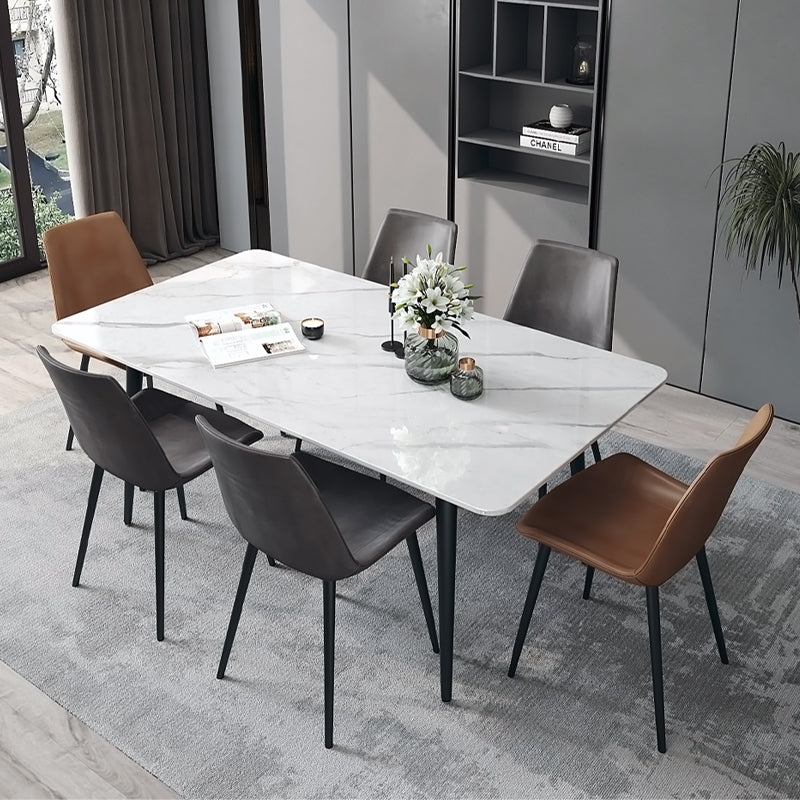 Designer Style White Dining Table Set 1/4/5/7 Pieces Stone and Metal Dinette Set