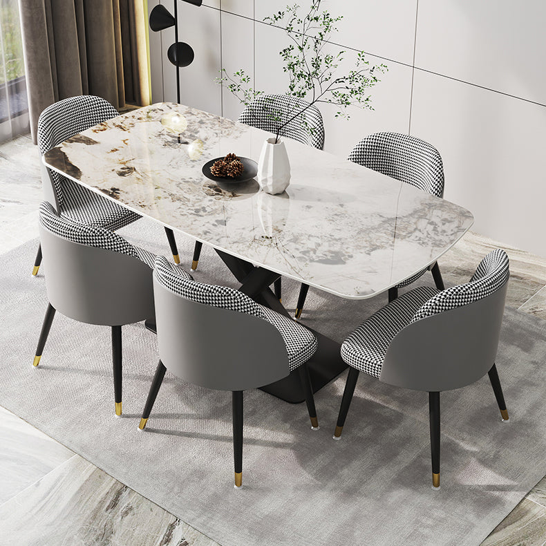 Designer Rectangle Dining Table Set 1/4/5/6/7 Pieces Gold Stone Top Dinette Set
