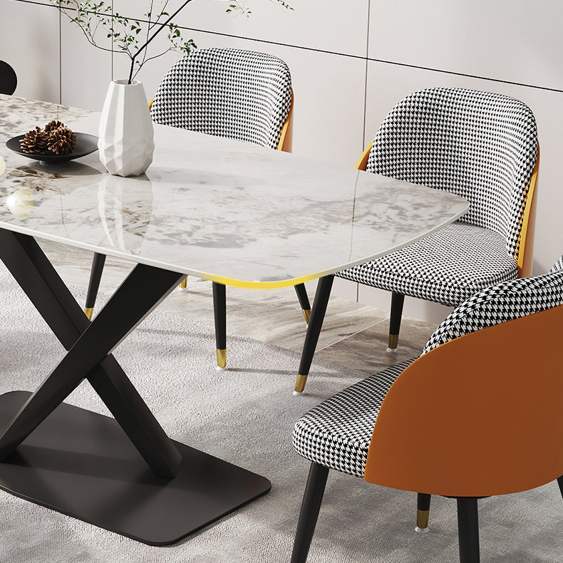 Designer Rectangle Dining Table Set 1/4/5/6/7 Pieces Gold Stone Top Dinette Set