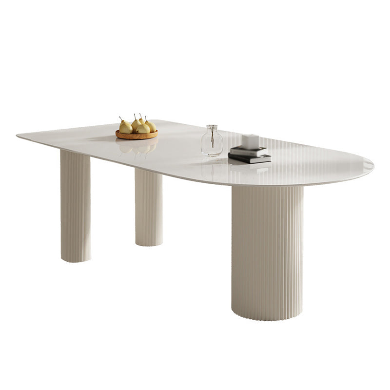 Stone Top Dining Table Traditional Luxury Dining Table with 3 Legs in White
