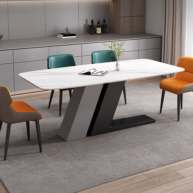 Industrial Sintered Stone Table for Restaurant Rectangle White Table with Double Pedestal