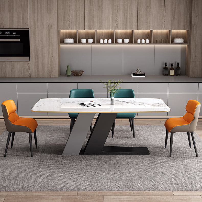 Industrial Sintered Stone Table for Restaurant Rectangle White Table with Double Pedestal