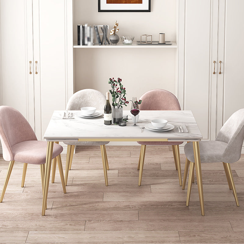 Rectangle Golden Base Dining Table Glam Stone 4 Legs Dining Table