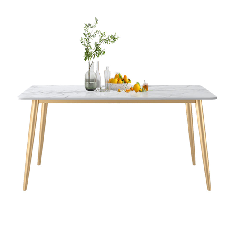 Rectangle Golden Base Dining Table Glam Stone 4 Legs Dining Table