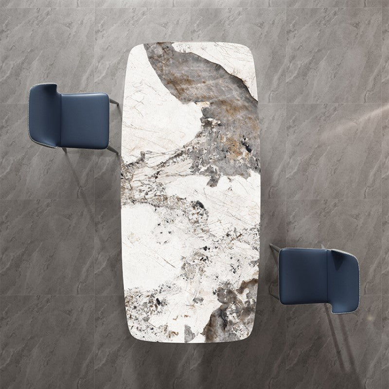 Industrial Double Pedestal Dining Table Rectangle Stone Top Dining Room Table