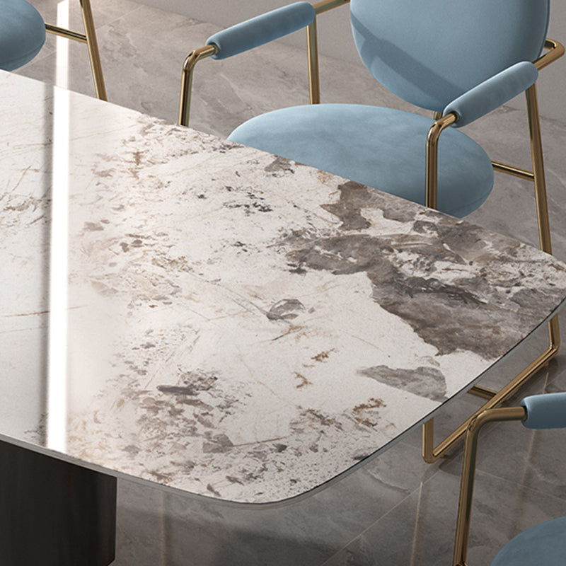 Industrial Double Pedestal Dining Table Rectangle Stone Top Dining Room Table