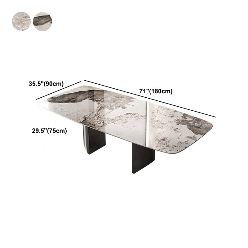 Industrial Double Pedestal Dining Table Rectangle Stone Top Dining Room Table