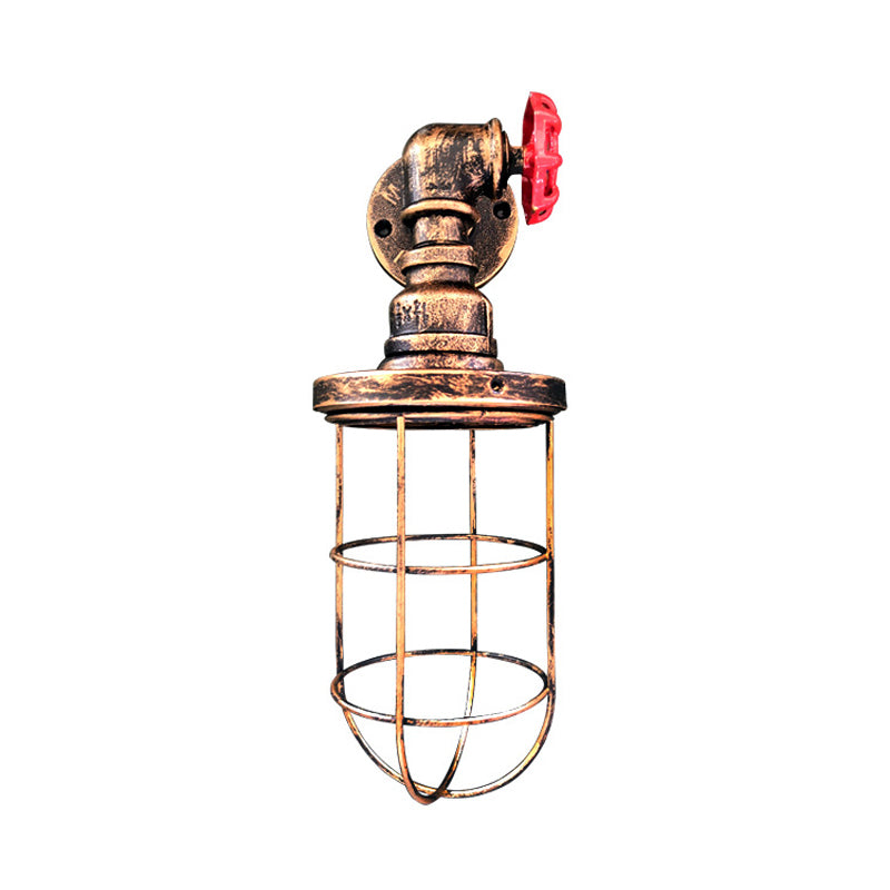 1-Light Wall Sconce Industrial Corridor Wall Lamp Fixture with Cage Metallic Shade in Black/Rust