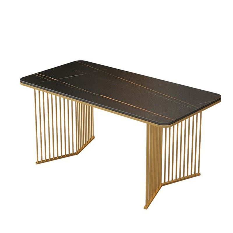 Traditional Luxury Dining Table Sintered Stone Rectangle Table with Double Pedestal Base