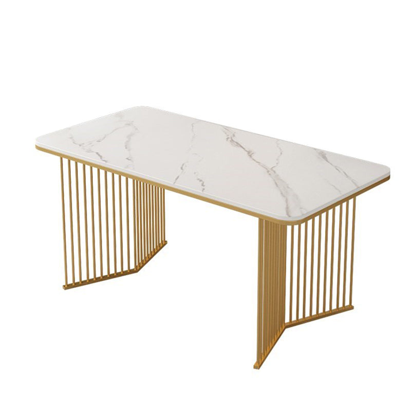 Traditional Luxury Dining Table Sintered Stone Rectangle Table with Double Pedestal Base