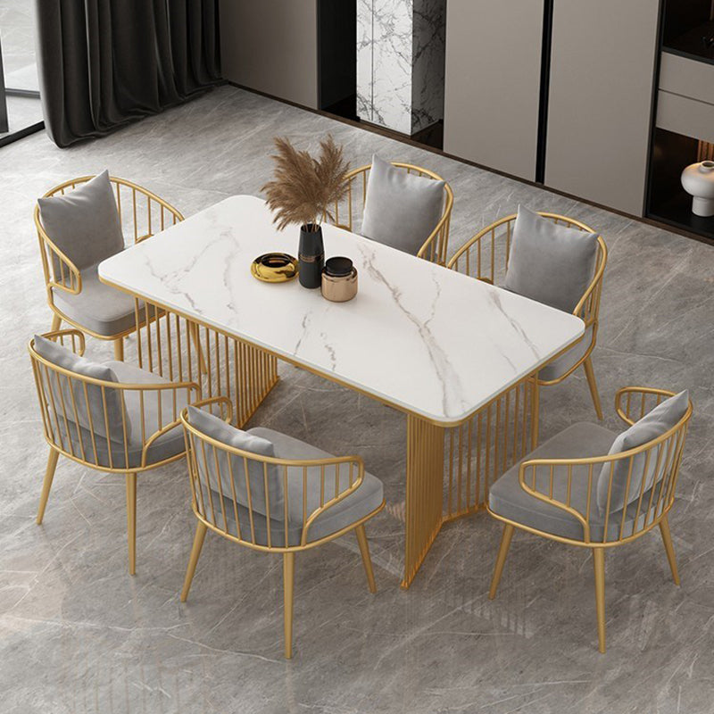 Traditional Luxury Dining Table Sintered Stone Rectangle Table with Double Pedestal Base
