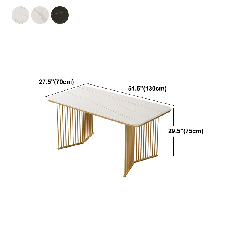 Traditional Luxury Dining Table Sintered Stone Rectangle Table with Double Pedestal Base