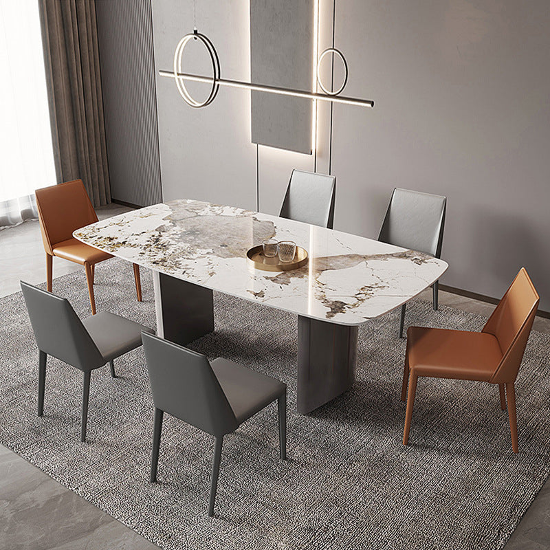Modern Rectangle Stone Table Standard Height Double Pedestal Dining Table