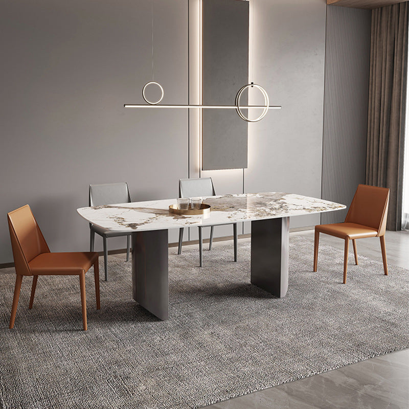 Modern Rectangle Stone Table Standard Height Double Pedestal Dining Table