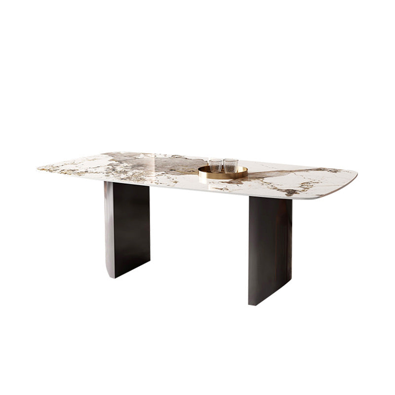 Modern Rectangle Stone Table Standard Height Double Pedestal Dining Table