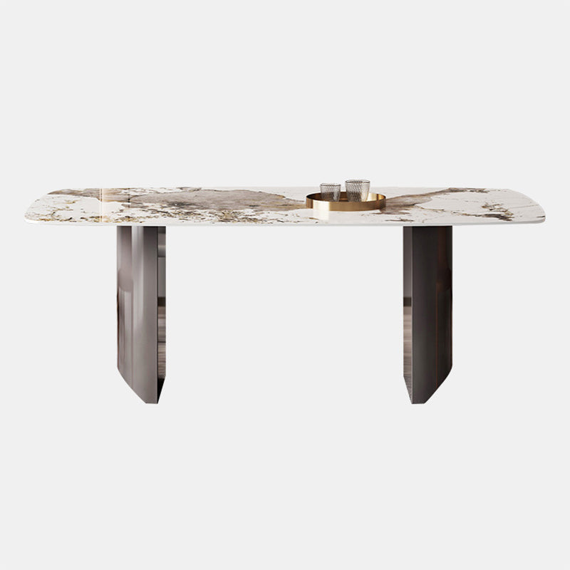 Modern Rectangle Stone Table Standard Height Double Pedestal Dining Table