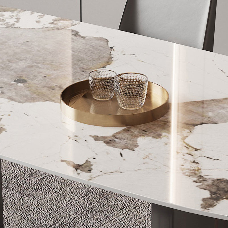 Modern Rectangle Stone Table Standard Height Double Pedestal Dining Table