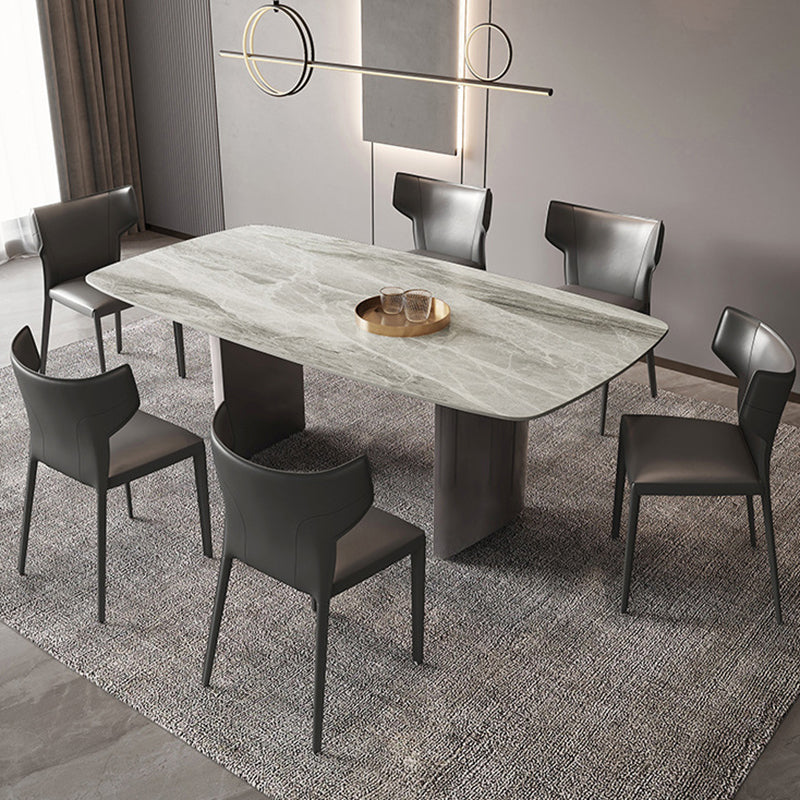 Modern Rectangle Stone Table Standard Height Double Pedestal Dining Table