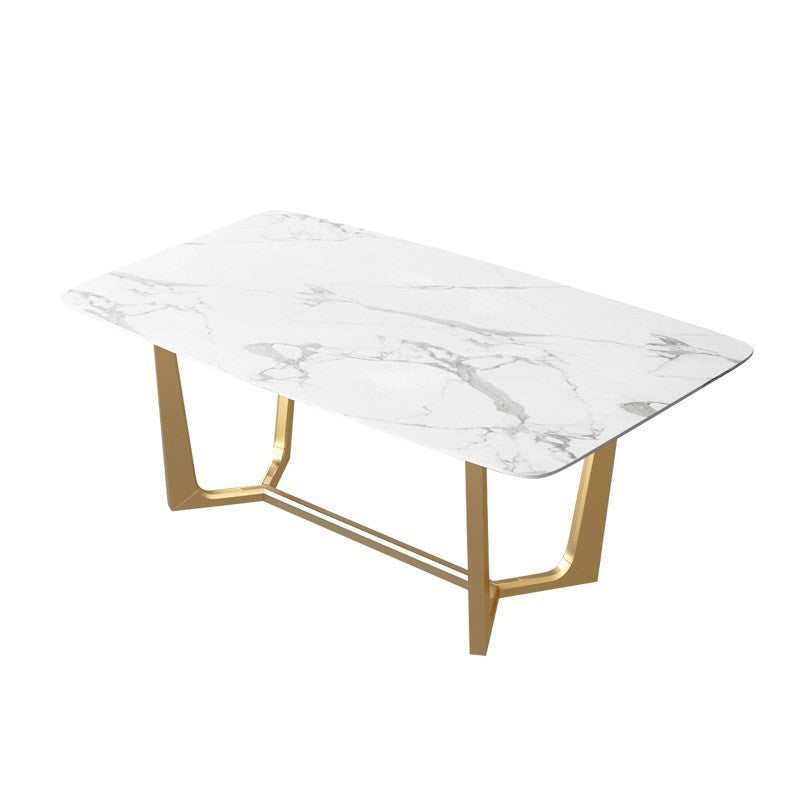 Traditional Luxury Dining Table Sintered Stone Table with Gold Frame for Home