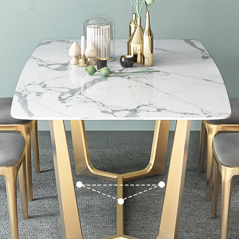 Traditional Luxury Dining Table Sintered Stone Table with Gold Frame for Home