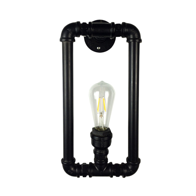 Black Rectangle Sconce Lighting Antiqued Iron 1-Bulb Coffee House Wall Mount Pipe Lamp Fixture