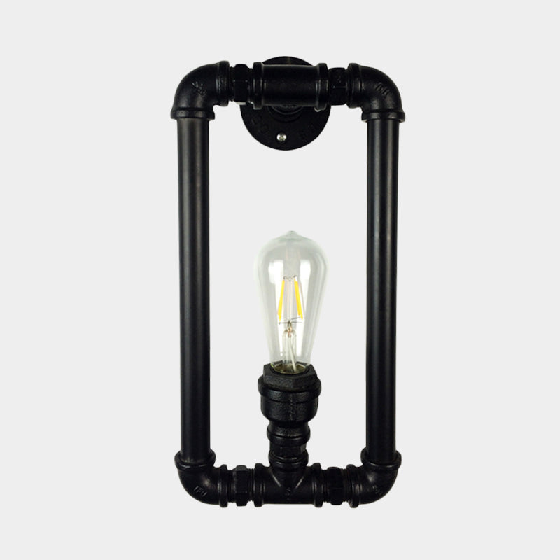 Black Rectangle Sconce Lighting Antiqued Iron 1-Bulb Coffee House Wall Mount Pipe Lamp Fixture