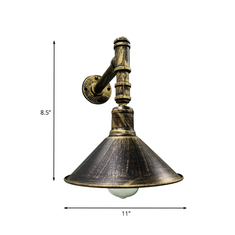 Illuminazione a 1 luci di applique lampada montata a parete metallica rustica in ottone antico con braccio del tubo angolare destro