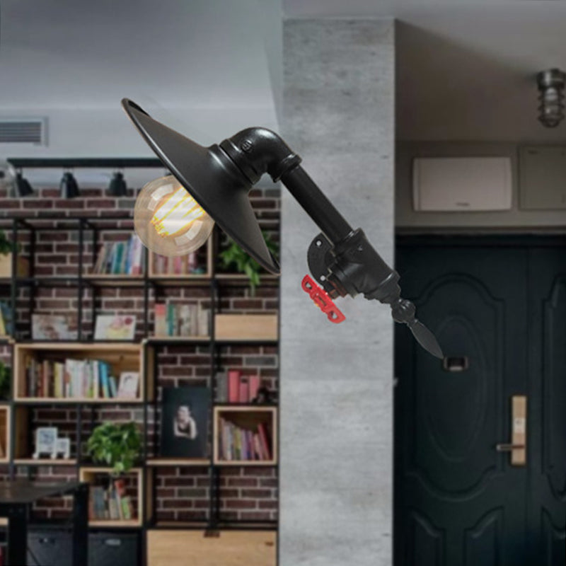 Black Finish Flat Wall Light Sconce Farmhouse Metallic 1-Bulb Corner Wall Mount Pipe Lamp