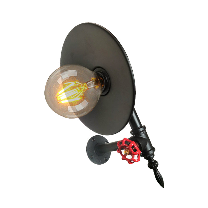 Black Finish Flat Wall Light Sconce Farmhouse Metallic 1-Bulb Corner Wall Mount Pipe Lamp