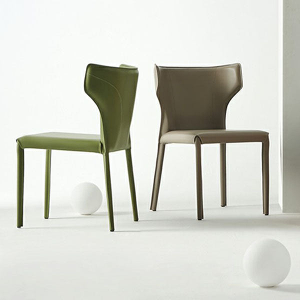 Contemporary Leather Dining Chair Wingback Side Chair in Matte Finish