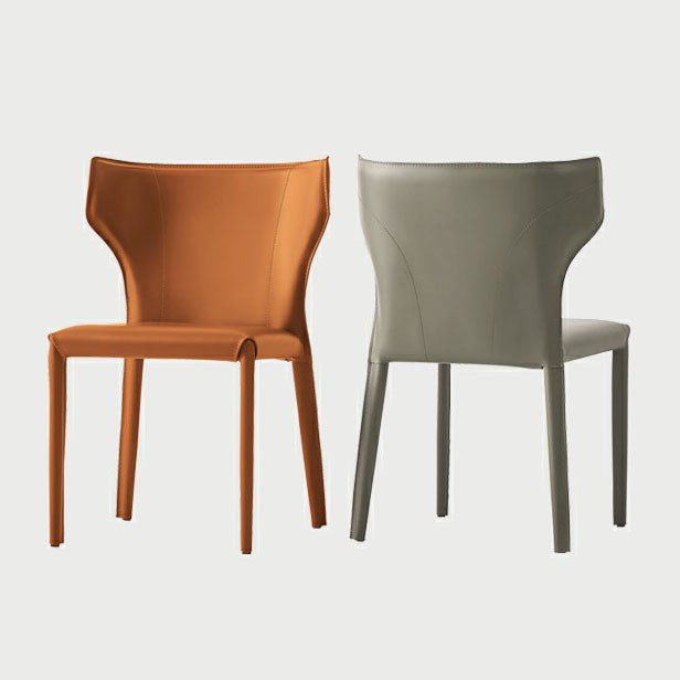 Contemporary Leather Dining Chair Wingback Side Chair in Matte Finish