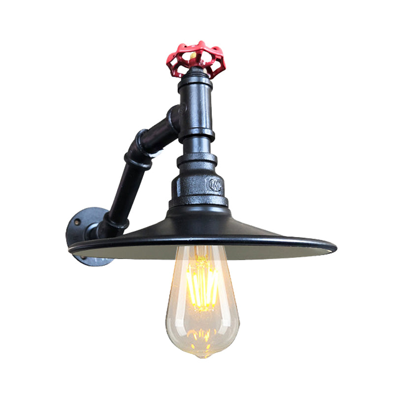 Flat Living Room Sconce Lamp Fixture Antiqued Iron 1 Head Black/Copper Wall Mounted Light with Valve Deco