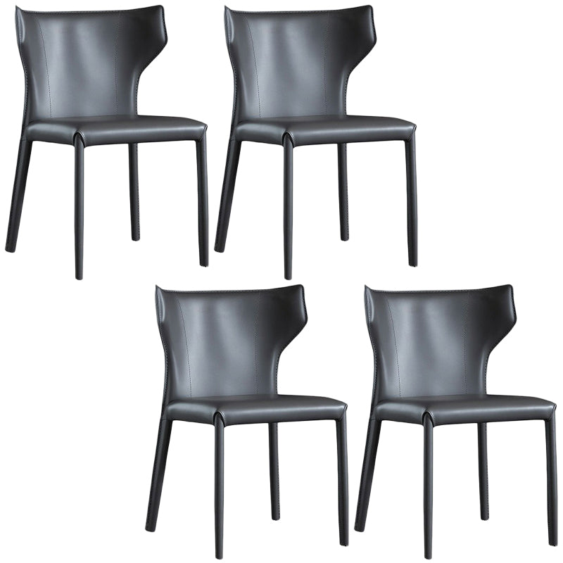 Contemporary Leather Dining Chair Wingback Side Chair in Matte Finish