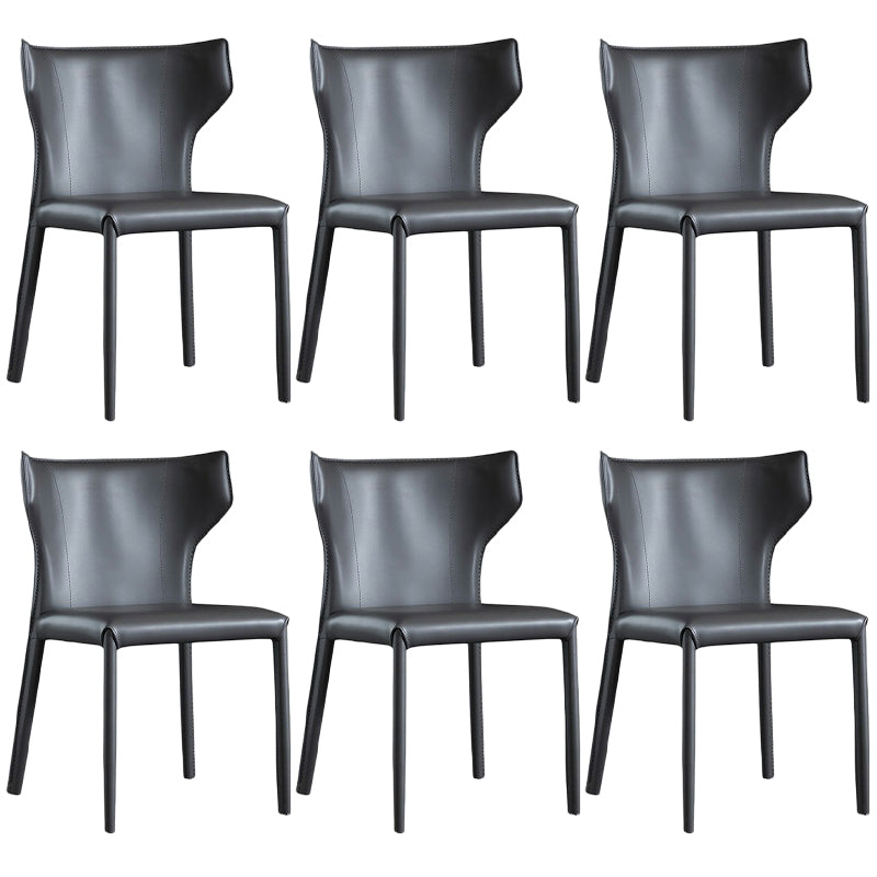 Contemporary Leather Dining Chair Wingback Side Chair in Matte Finish