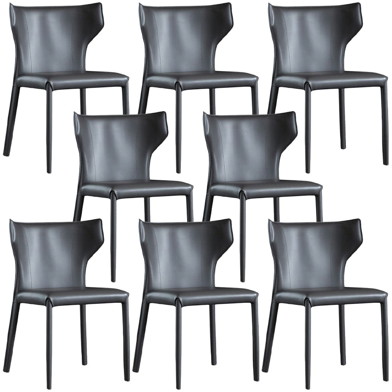 Contemporary Leather Dining Chair Wingback Side Chair in Matte Finish