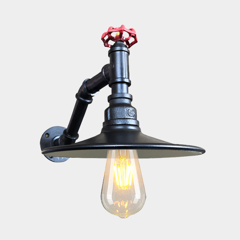 Flat Living Room Sconce Lamp Fixture Antiqued Iron 1 Head Black/Copper Wall Mounted Light with Valve Deco