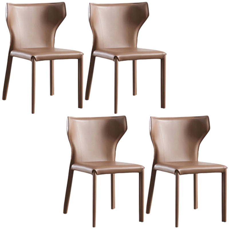Contemporary Leather Dining Chair Wingback Side Chair in Matte Finish