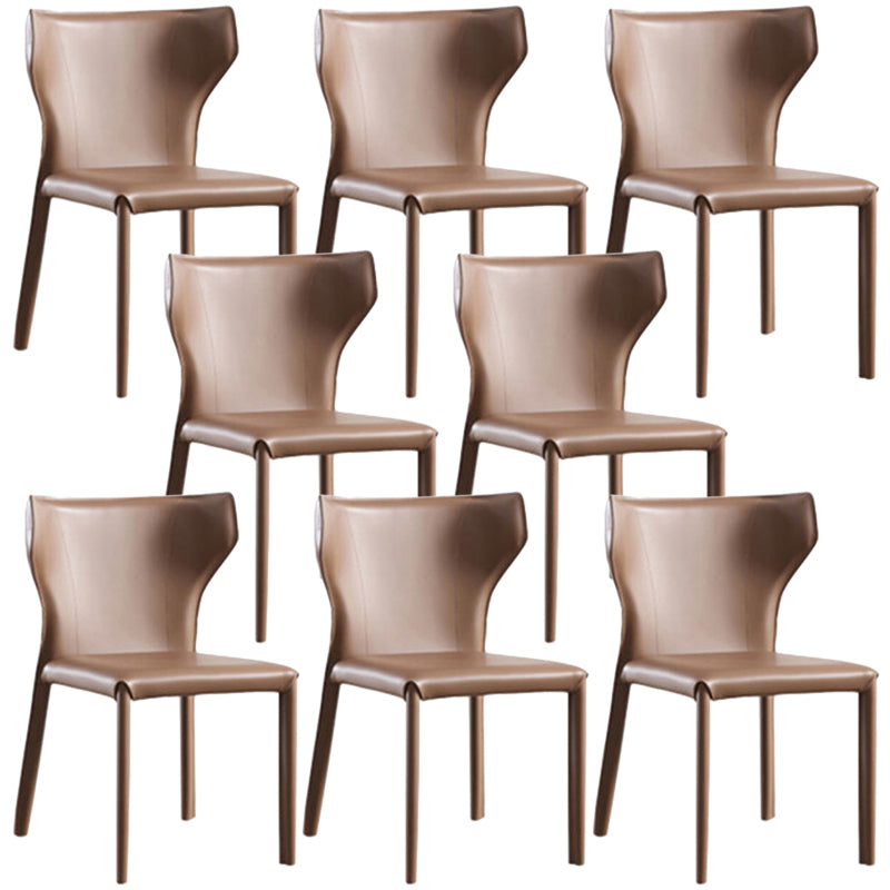 Contemporary Leather Dining Chair Wingback Side Chair in Matte Finish