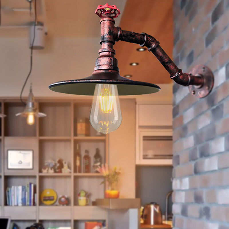 Flat Living Room Sconce Lamp Fixture Antiqued Iron 1 Head Black/Copper Wall Mounted Light with Valve Deco
