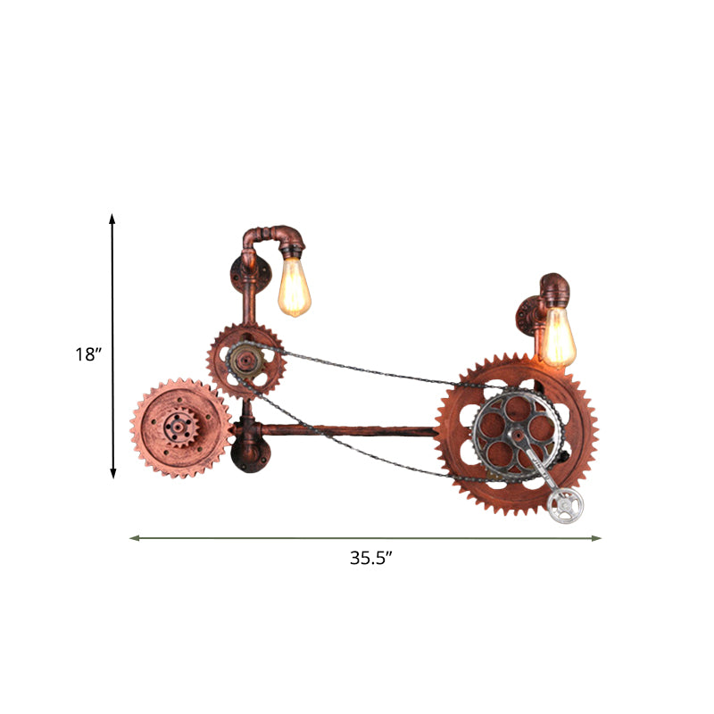 2-Light Wall Light Sconce Antiqued Bicycle Shape Iron Wall Lamp Fixture in Rust for Corridor